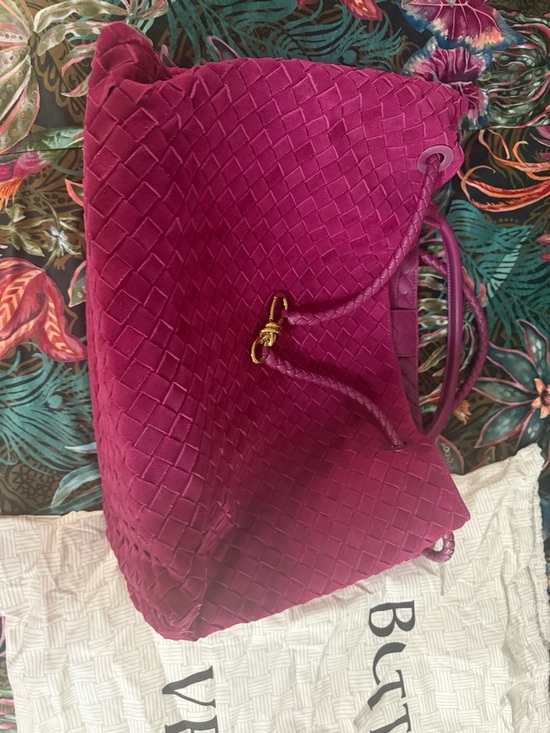 Bottega Veneta Handbags - Bottega Veneta Fuchsia Woven Drawstring Tote